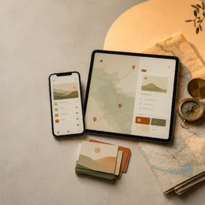 Focused & Full planning app beside a route map and compass