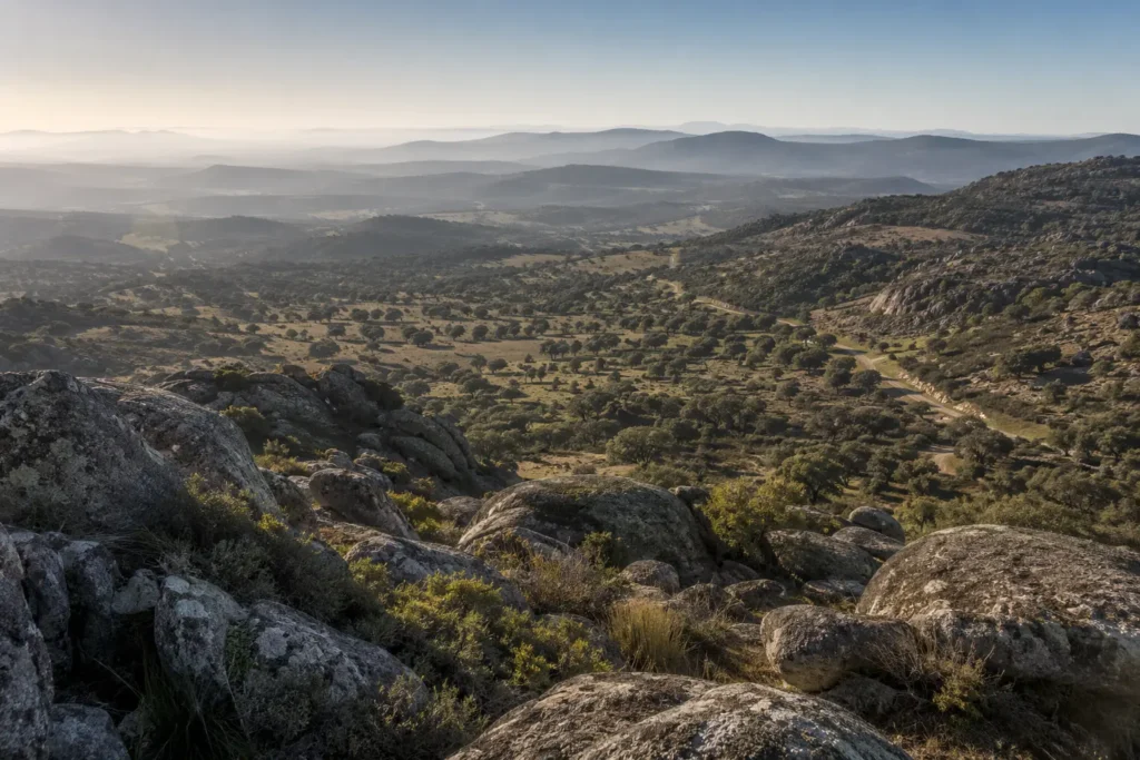 Granite outcrops and Mediterranean dehesa in Sierra de Andújar Natural Park