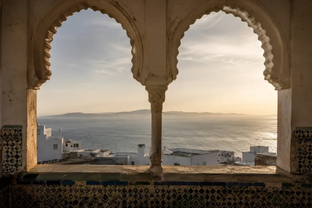 View across the Strait from a Hispano-Moorish terrace in Tangier