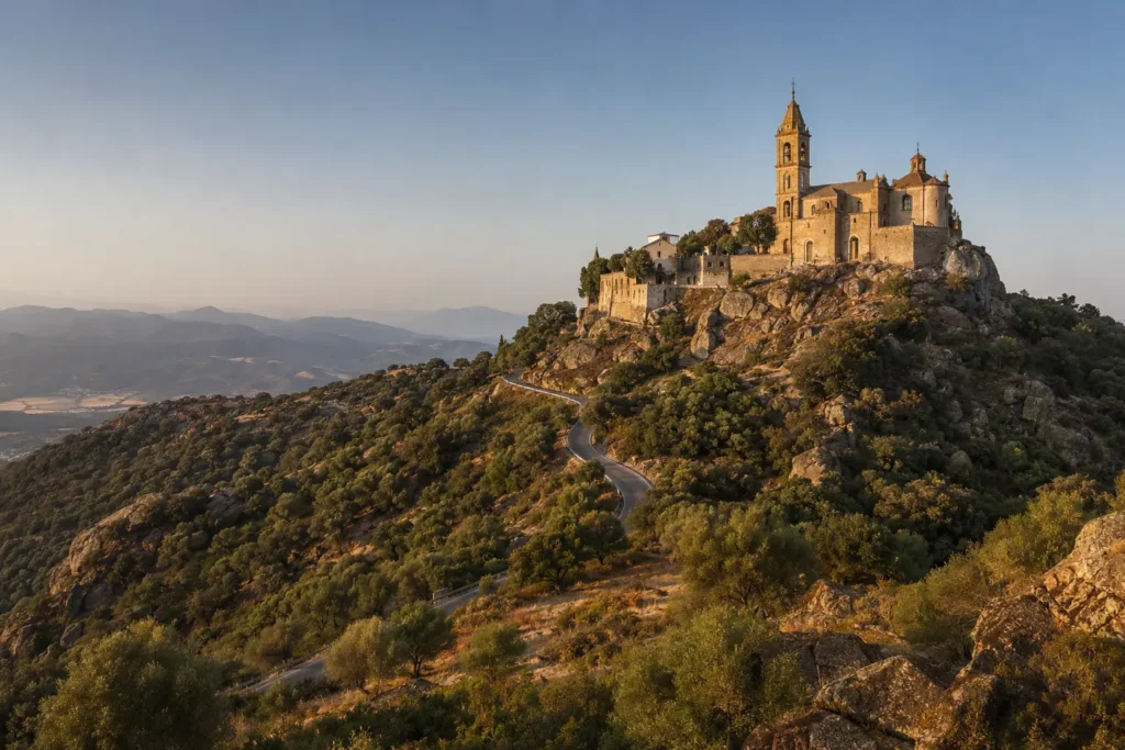 Virgen de la Cabeza sanctuary above the Sierra de Andújar landscape